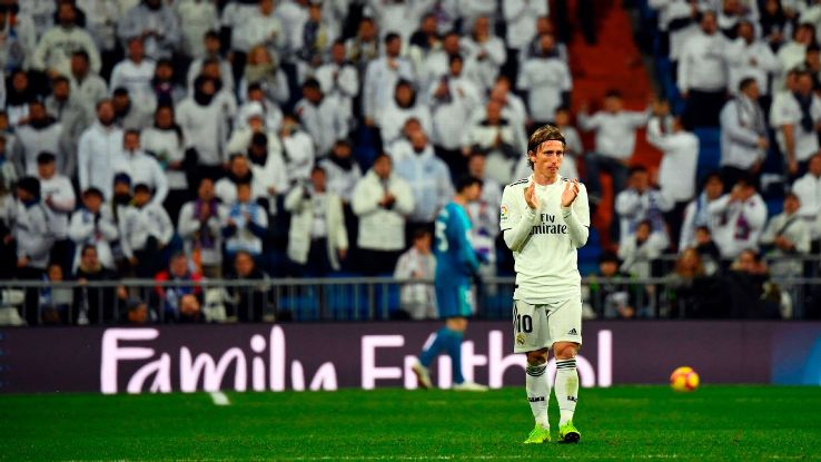 Luka Modric applauds fans during Real Madrid's La Liga win over Rayo Vallecano.