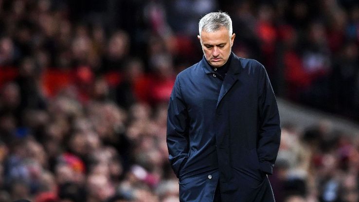 MANCHESTER, ENGLAND - OCTOBER 06:  Jose Mourinho, Manager of Manchester United looks dejected during the Premier League match between Manchester United and Newcastle United at Old Trafford on October 6, 2018 in Manchester, United Kingdom. 