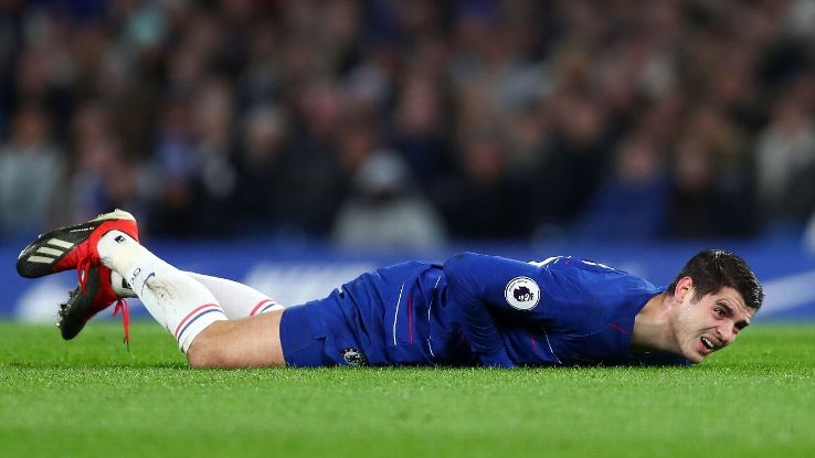 Alvaro Morata of Chelsea goes down during the Premier League match between Chelsea FC and Southampton