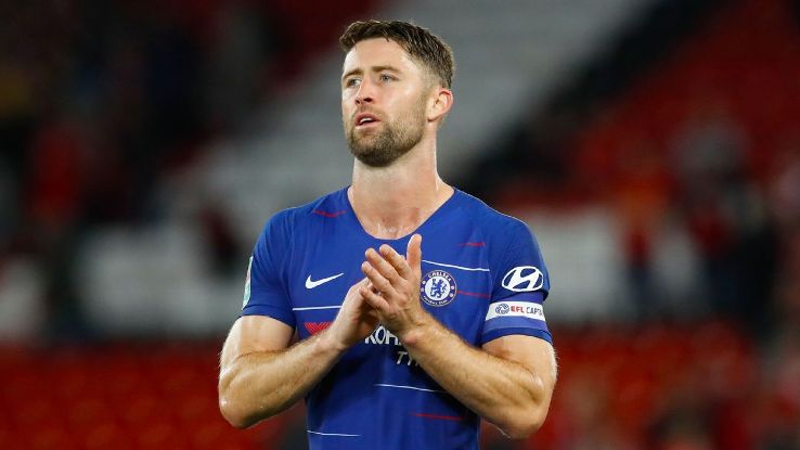 Gary Cahill applauds supporters after Chelsea's Carabao Cup win over Liverpool.