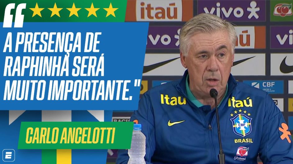 Ancelotti esboça seleção com mudanças e testa até 4 atacantes para encarar Paraguai