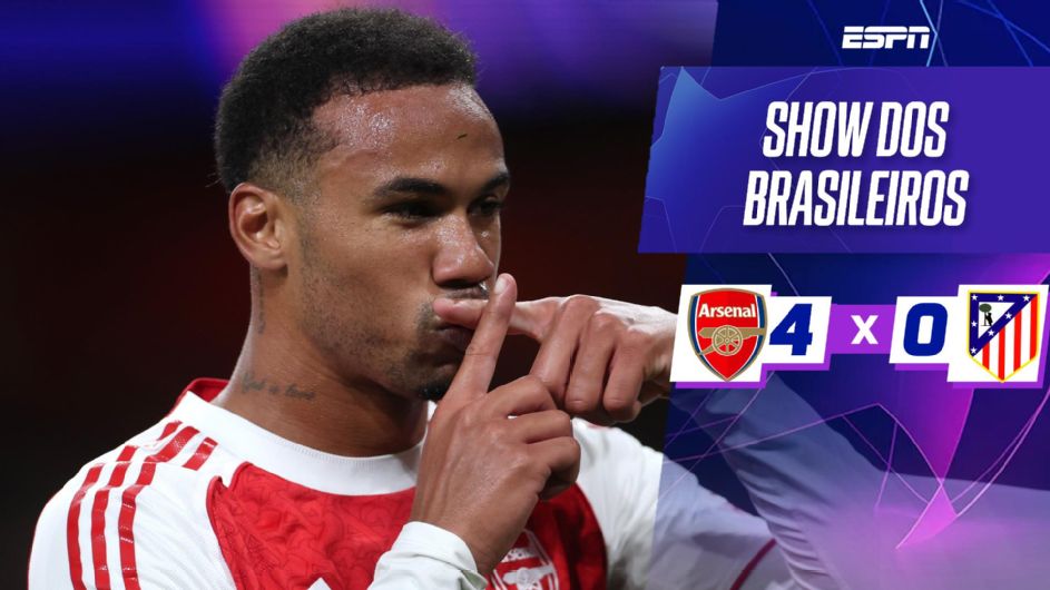 Arsenal faz quatro em 13 minutos, trucida Atlético de Madrid e continua 100% na Champions