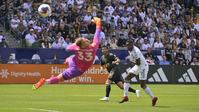 April 29, 2023: Los Angeles Galaxy goalkeeper JONATHAN KLINSMANN (33)  reacts after being scored on during the second half of the MLS Orlando City  vs LA Galaxy soccer match at Exploria Stadium