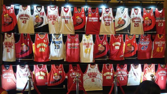 Barangay Ginebra San Miguel (Never Say Die) - BRGY GINEBRA SAN MIGUEL 2012  - Present Current Away Jersey (Mark Caguiao Jersey #13 pay tribute his  tandem Jay Jay Helterbrand Retirement). This Jersey
