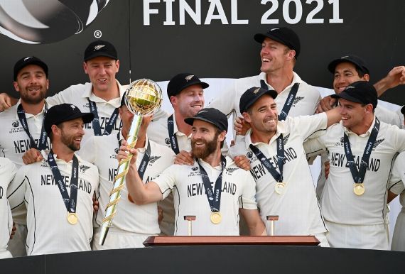 Kane Williamson gets his hands on the Test Mace