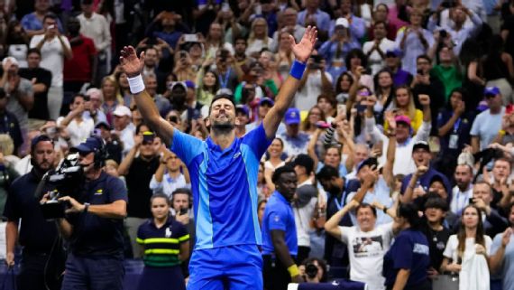 Novak Djokovic a celebrar a vitória no US Open 2023
