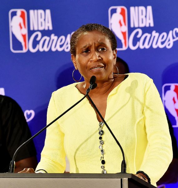 Michele ‌Roberts and Adam Silver