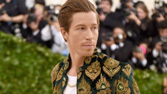 Shaun White`s embroidered green and gold Etro jacket and pants at Met Gala 2018