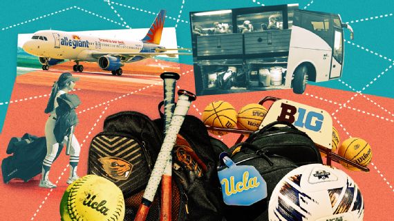 Illustration depicting the chaos of college sports travel