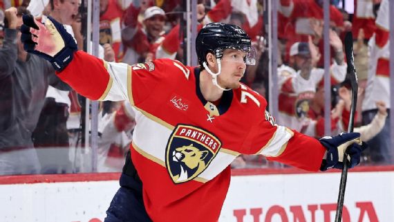 Niko Mikkola playing defense for the Florida Panthers