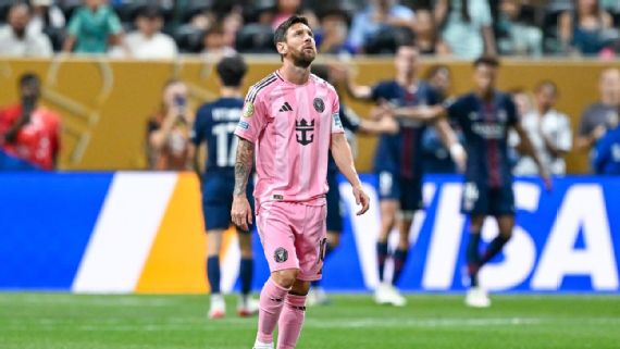 Lionel Messi looks on during Inter Miami's challenging match against PSG