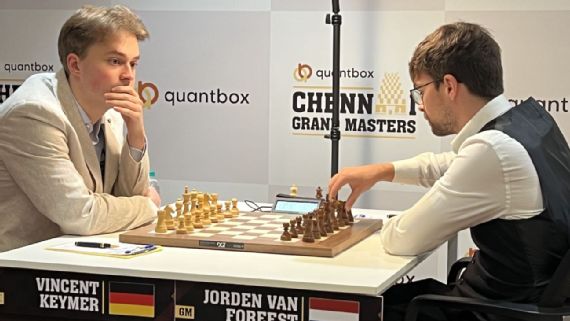 Vincent Keymer in action at the 2025 Chennai Grand Masters.