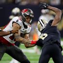TAMPA, FL - DECEMBER 05: Tampa Bay Buccaneers Defensive Tackle Akiem Hicks  (96) rushes the passer during the regular season game between the New  Orleans Saints and the Tampa Bay Buccaneers on