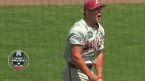 Gage Wood is hyped after striking out his 16th batter of the game and continuing to no-hit Murray State through eight innings.