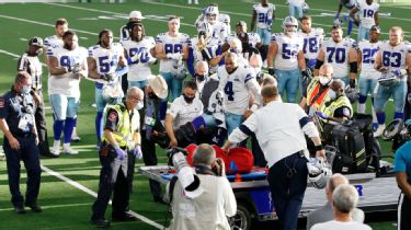 Dallas Cowboys quarterback Dak Prescott is carted off the field with an  apparent leg injury