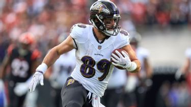 Mark Andrews of the Baltimore Ravens runs during an NFL football