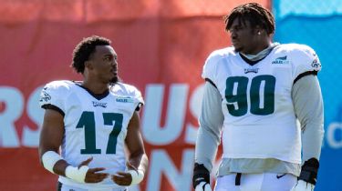 Philadelphia Eagles' Jordan Davis stands during the NFL football