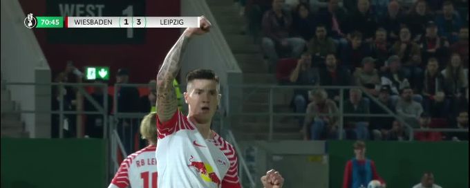 Sesko double helps holders Leipzig beat second-tier Wiesbaden