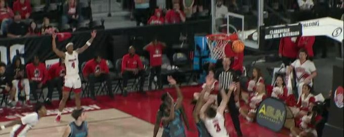 Isaac Haney drives for the Austin Peay and-1 in OT