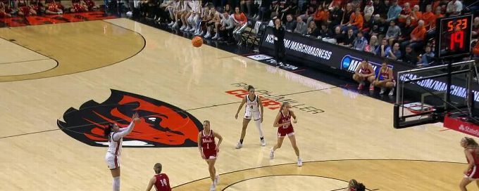 Timea Gardiner extends Oregon State's early lead with a triple