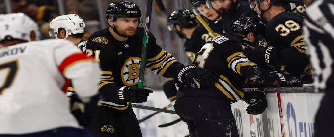 Bruins' Brad Marchand takes ice for Game 6 vs. Panthers