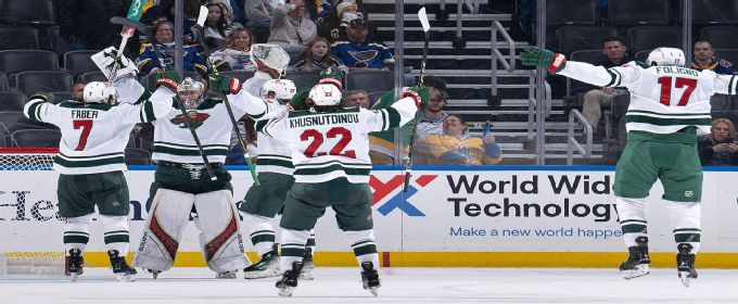 Goalie goal! Filip Gustavsson scores from across the ice for Wild