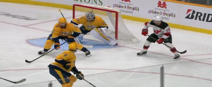 Stefan Noesen scores on the power play for New Jersey Devils