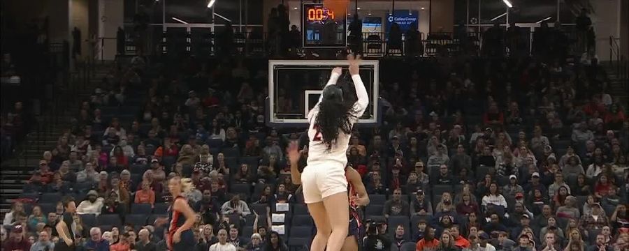 Kayana Traylor banks in half-court heave for Virginia Tech