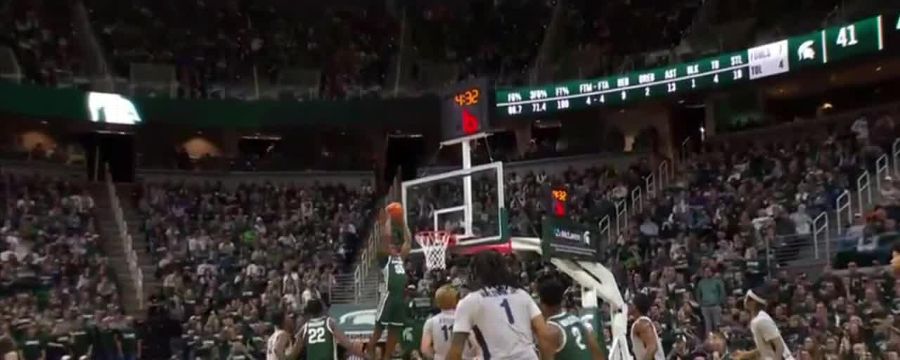 Michigan State's Coen Carr soars for emphatic alley-oop slam