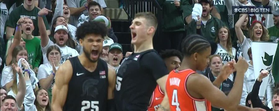 Michigan State's Malik Hall is amped up after and-1 lay-in