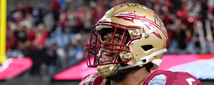Jared Verse speeds in for a Florida State sack