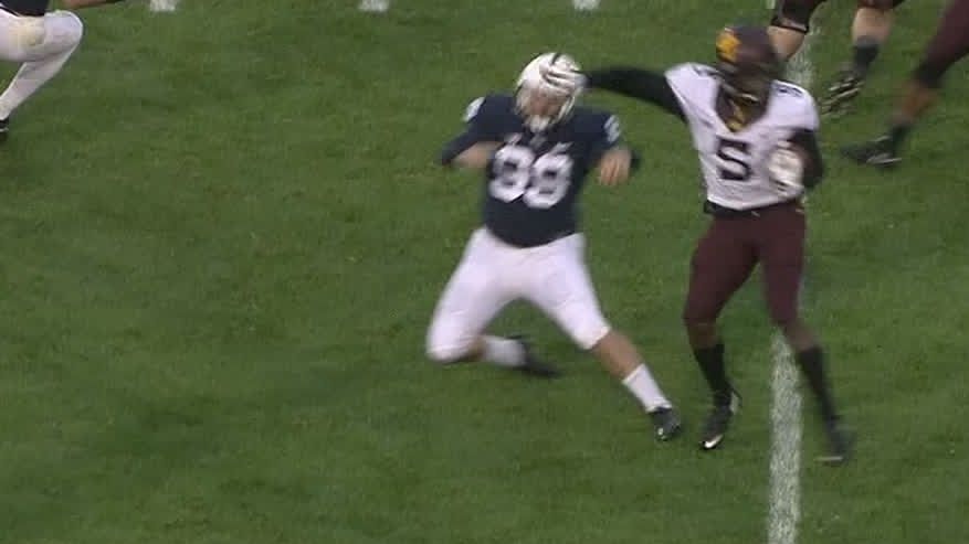 Penn State kicker whiffs on tackle - ESPN Video