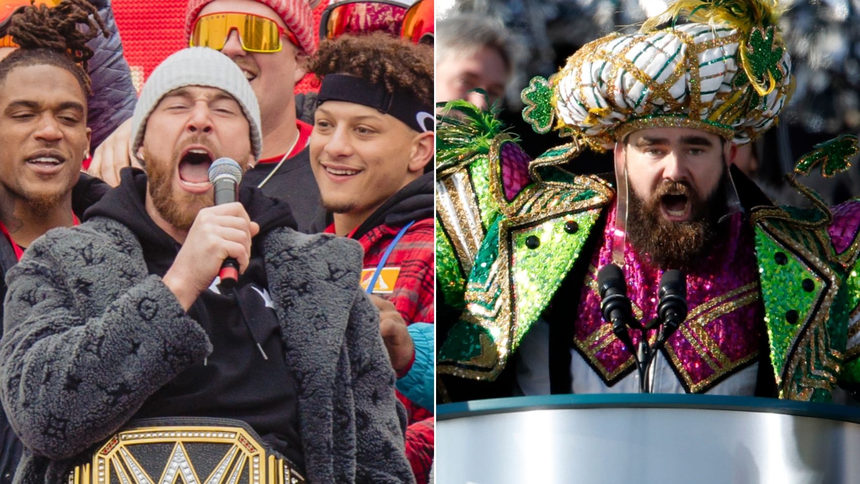 Jason Kelce devours a chocolate bar while his rival brother scores in the  Super Bowl - Daily Star