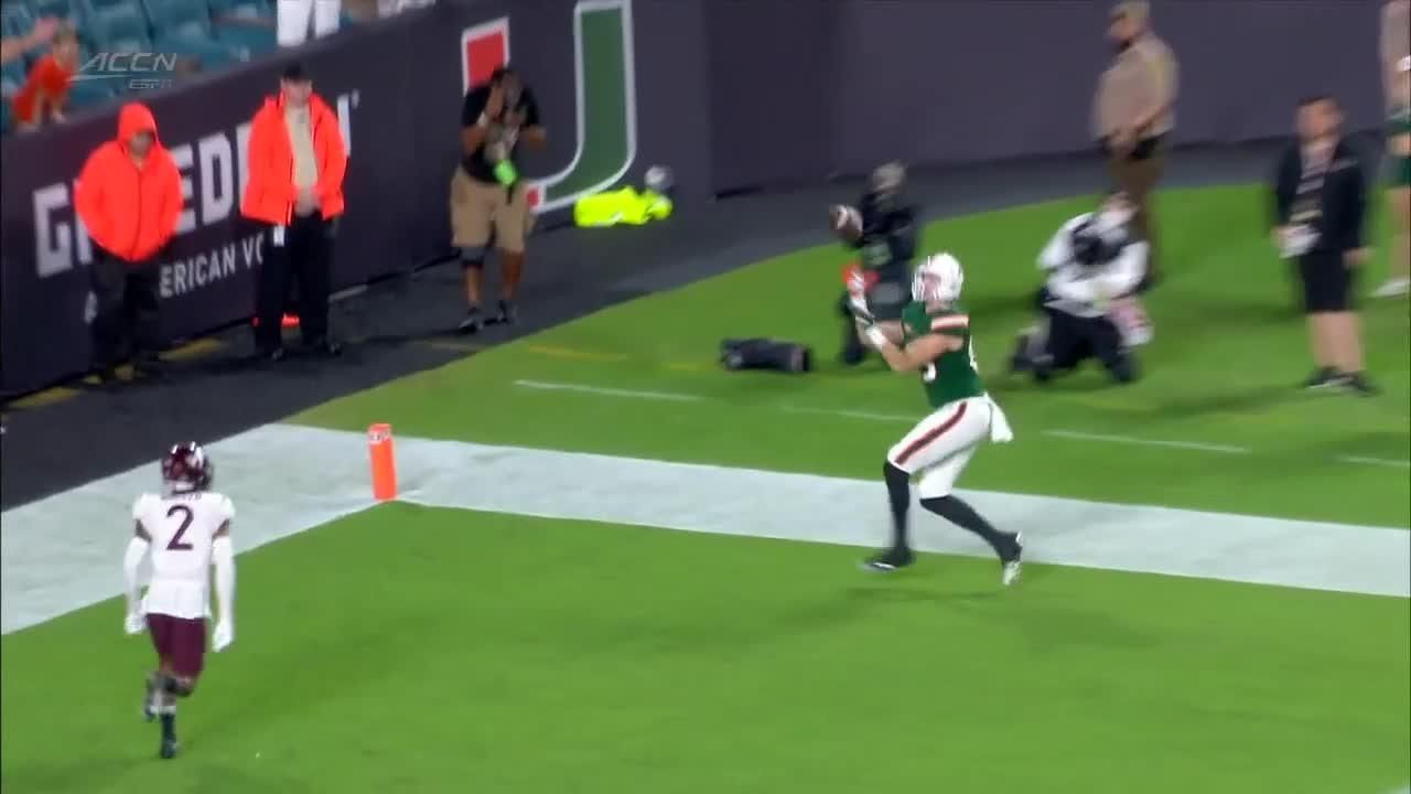 Tyler Van Dyke throws 9-yard TD to Will Mallory vs. Virginia Tech ...