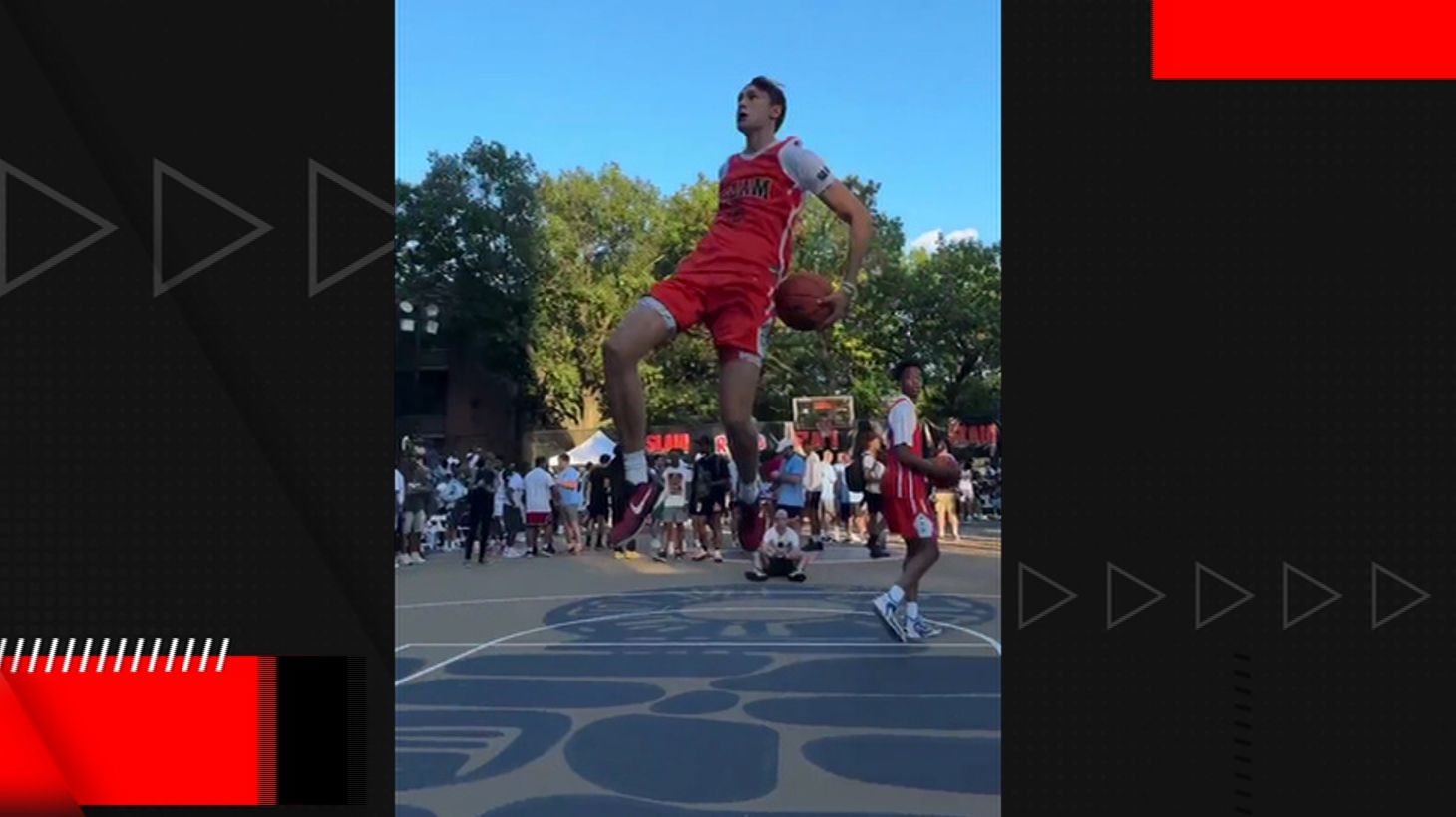 High school phenom Cooper Flagg puts on dunk show at Rucker Park ESPN