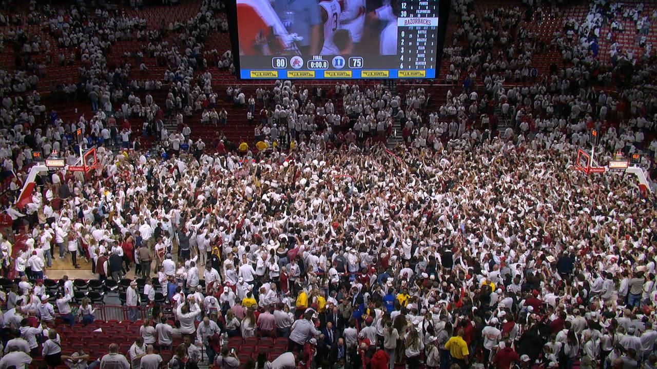 Arkansas fans storm the court after upset of No. 7 Duke ESPN Video