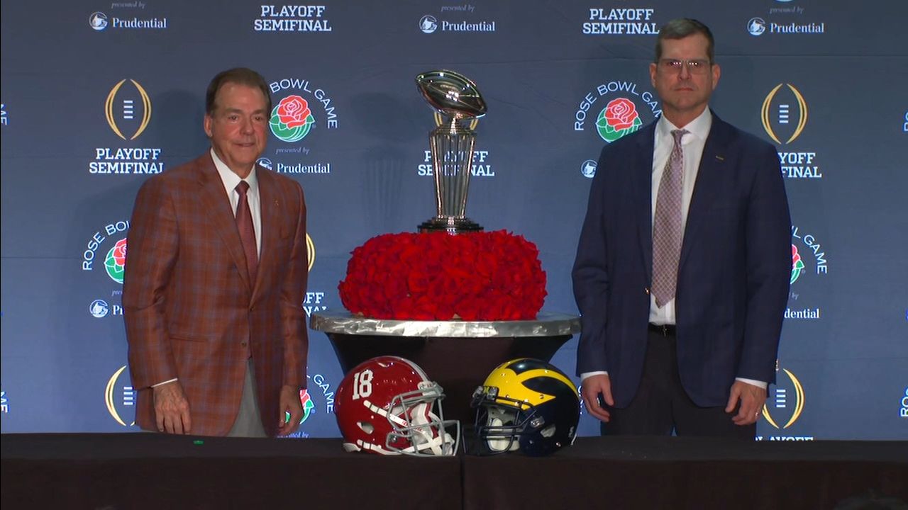 Hear Harbaugh, Saban's final address before Rose Bowl