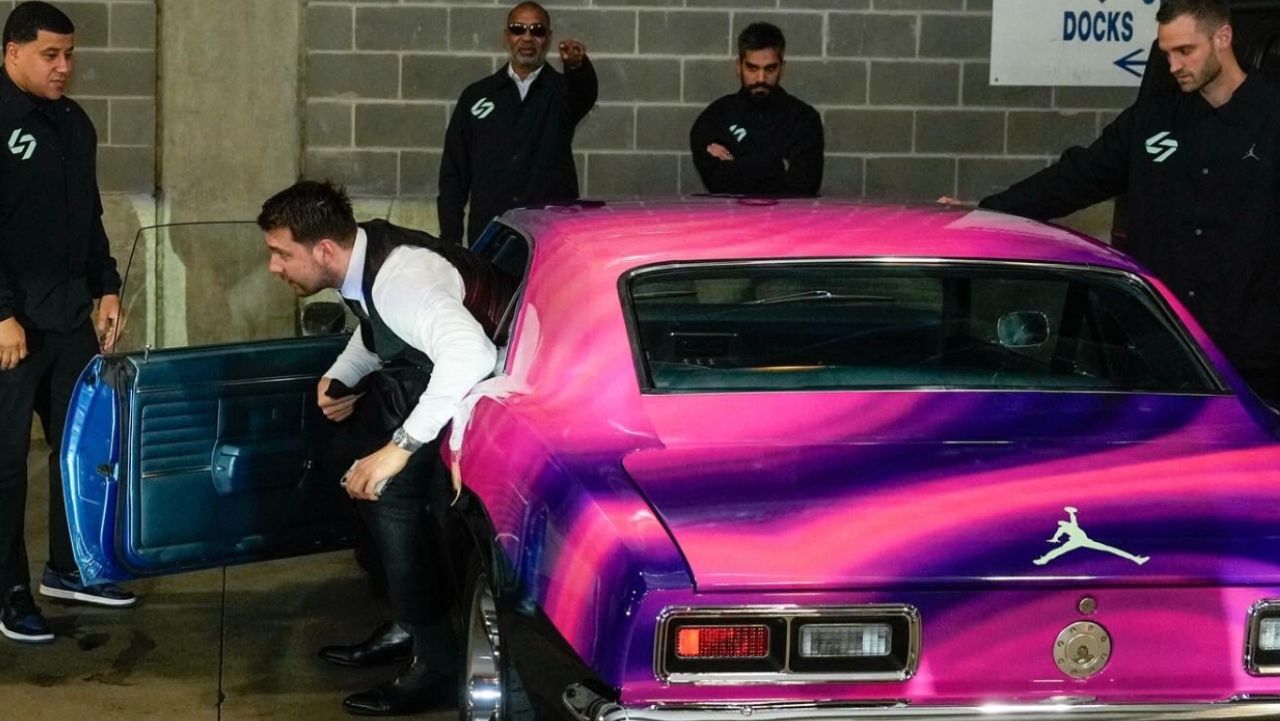 Luka Doncic's pink-and-purple wrapped Camaro catches eyes