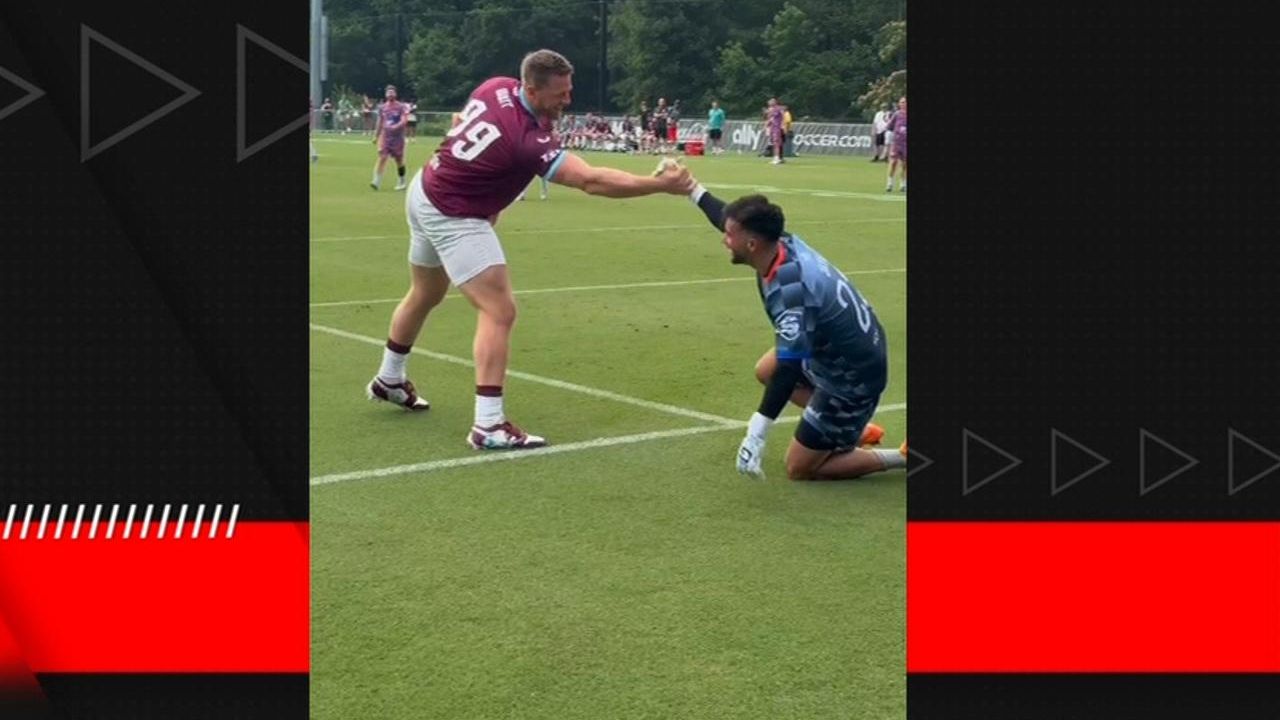 J.J. Watt inadvertently trucks keeper in The Soccer Tournament - ESPN Video