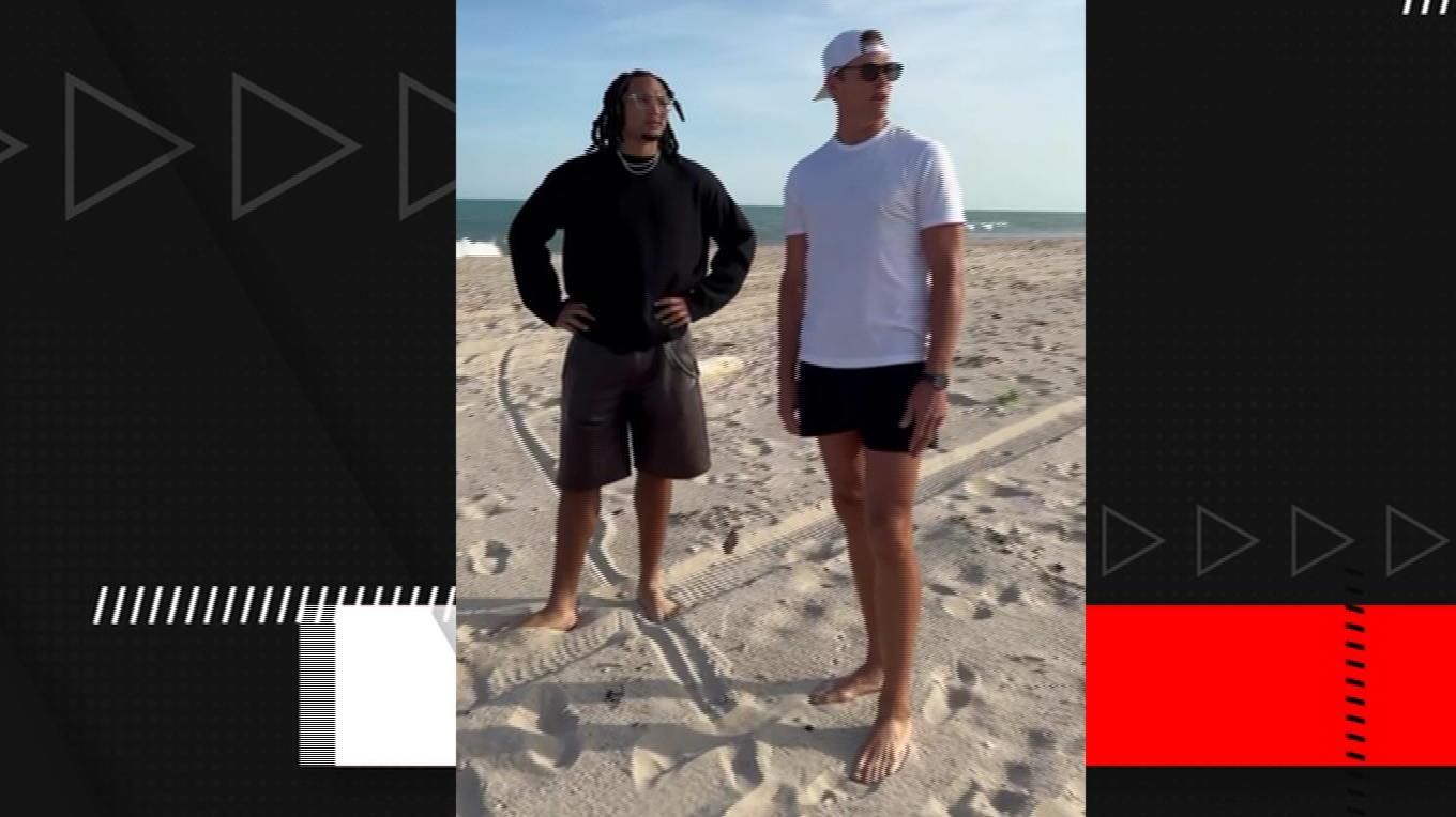 Tom Brady, C.J. Stroud, OBJ, Travis Scott play in beach football game -  ESPN Video