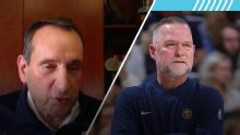 Coach K finds out about UNC's Michael Malone hire live with McAfee