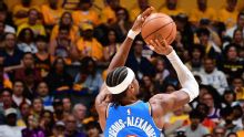 Champion Thunder hold off tenacious Lakers 115-110 in Game 4 for another playoff series sweep