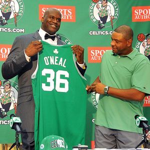 Boston Celtics coach Doc Rivers and new role player Shaquille O'Neal ...