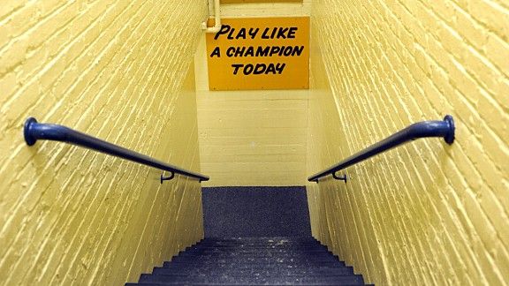 Notre Dame PLAY LIKE A CHAMPION TODAY sign