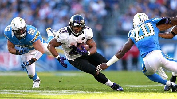 Baltimore Ravens running back Ray Rice runs for a first down