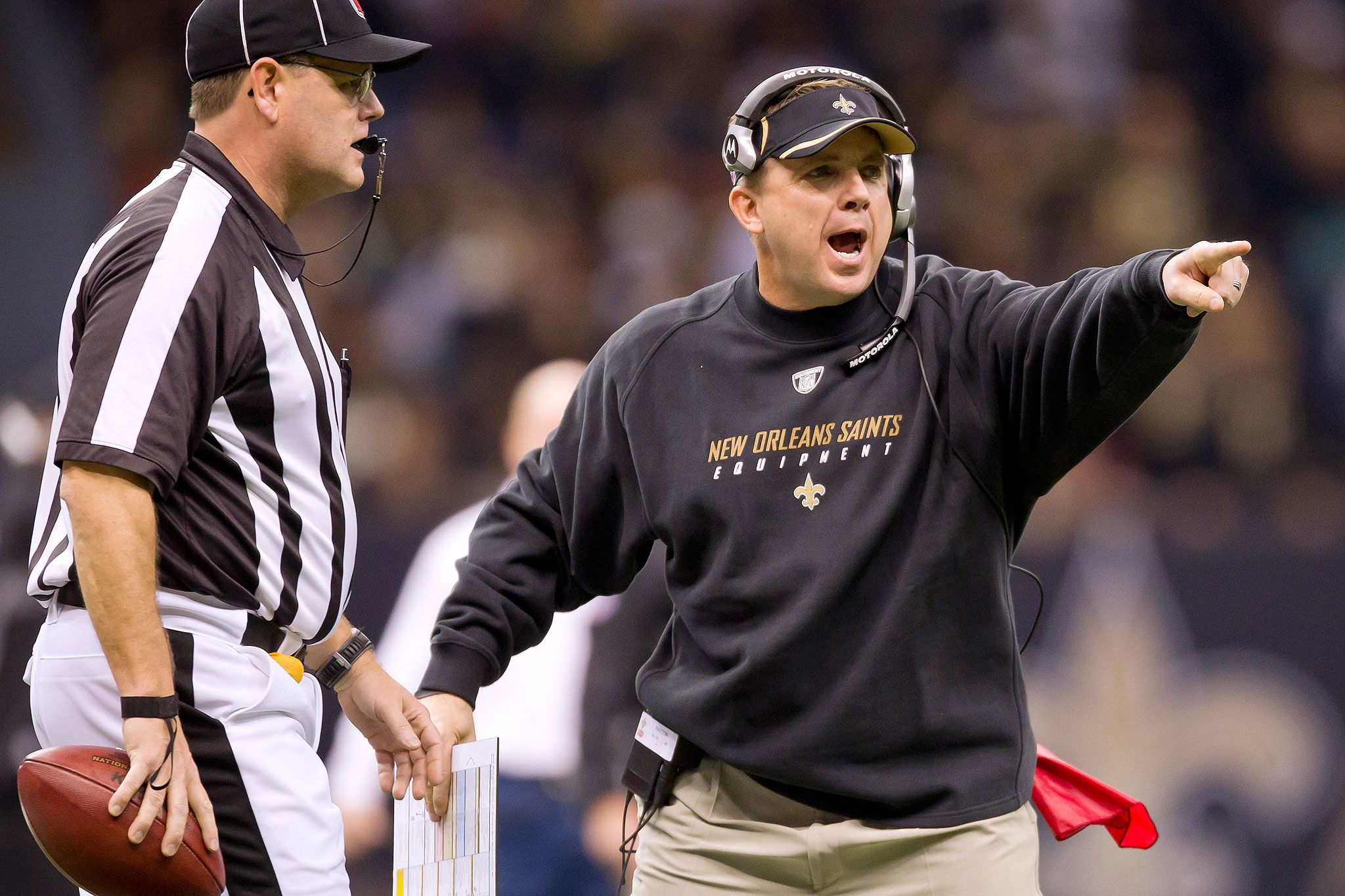 Sean Payton of New Orleans Saints Madness that no fulltime refs in