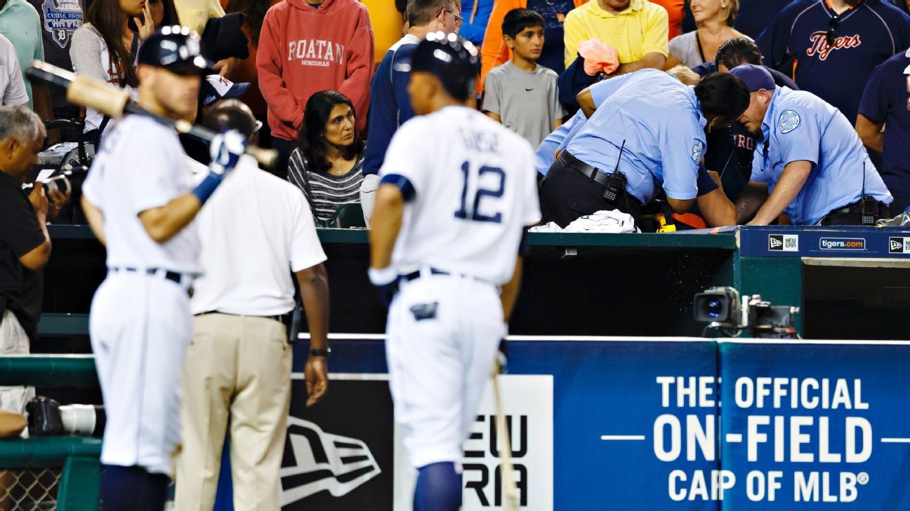 Fan hit by foul ball during Detroit Tigers' home game against Texas