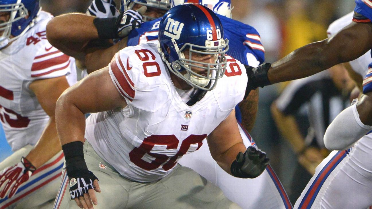 New York Giants center Weston Richburg (70) prepares to do his