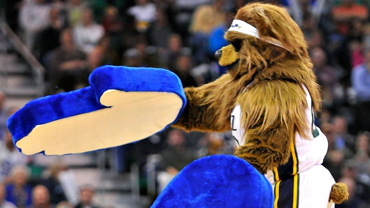 Utah Jazz Mascot Catches Bat On Court Before Game