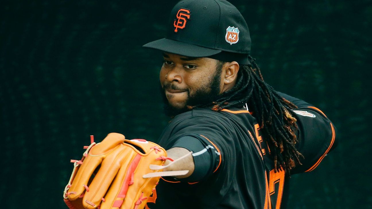 Johnny Cueto of the San Francisco Giants pitches against the Oakland